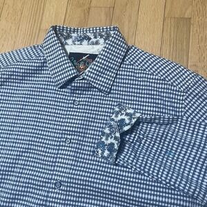 Robert Graham Dress Shirt Mens L Blue Floral Flip Cuff Button Up Long Sleeve